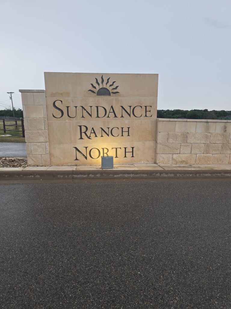 Sundance Ranch North subdivision entrance in Liberty Hill, TX